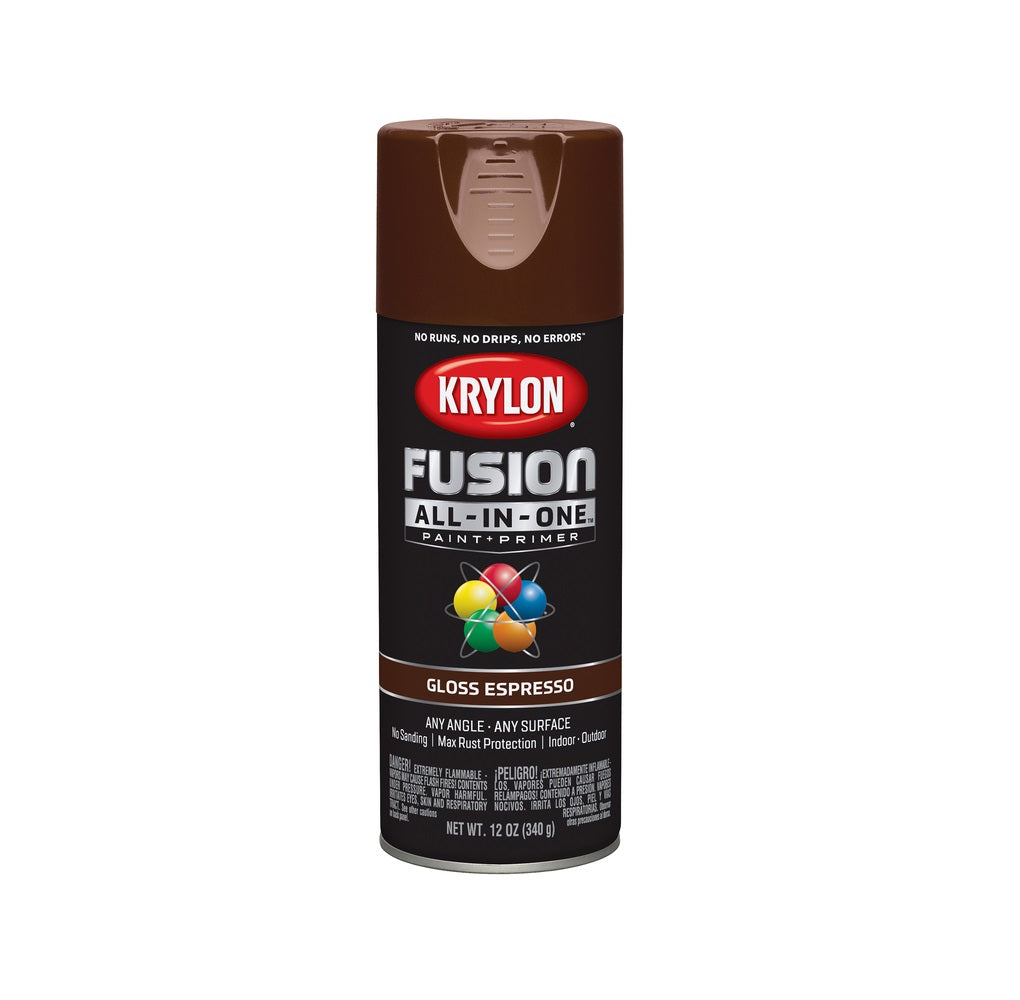 Krylon K02707007 Fusion All-In-One Paint + Primer Spray Paint, Espresso, 12 Oz