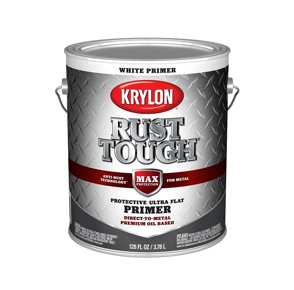 Krylon K09744008 Rust Tough Ultra Flat Primer, White, 1 Gallon