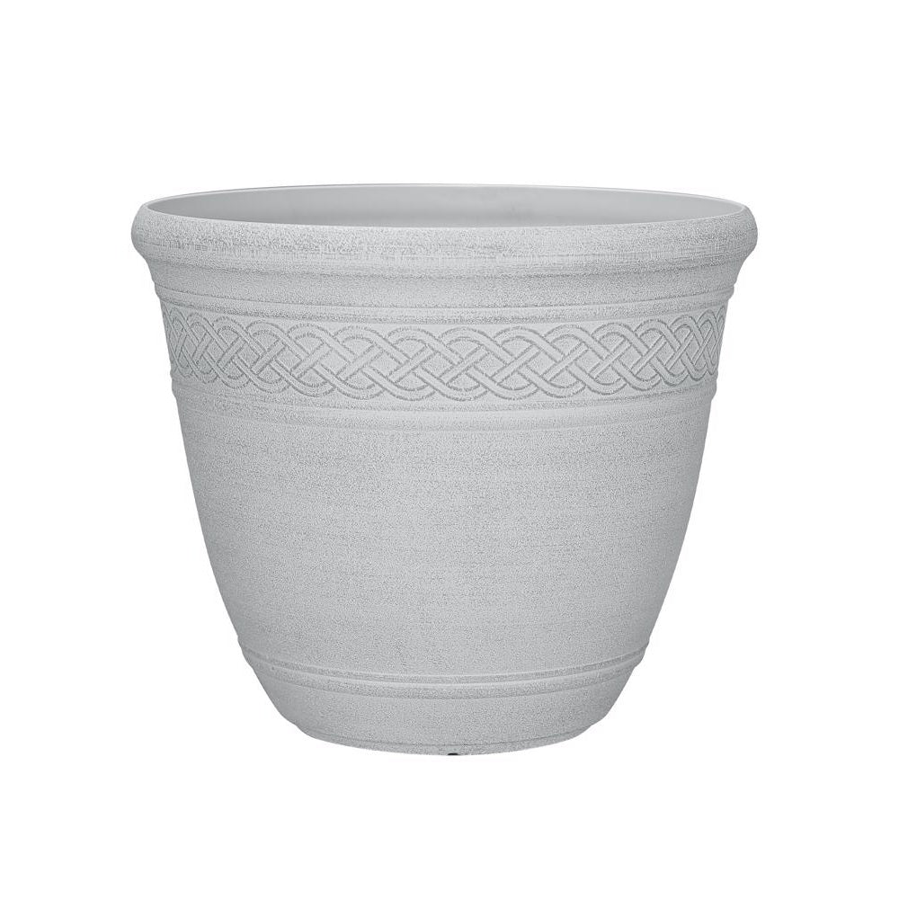 L&G Solutions PVB7016TWI Stone Round Planter, White, Polyresin