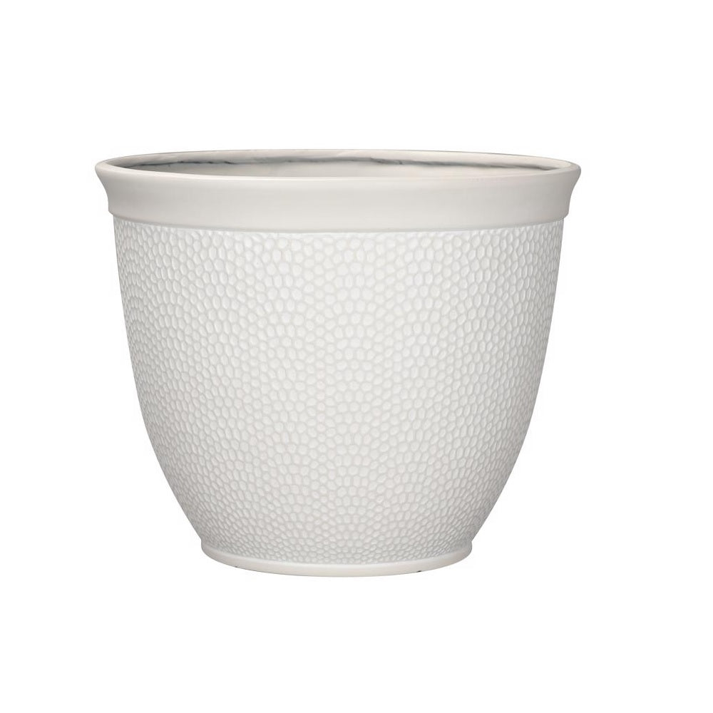 L&G Solutions PVI4616TWI Shea Round Planter, White, Polyresin