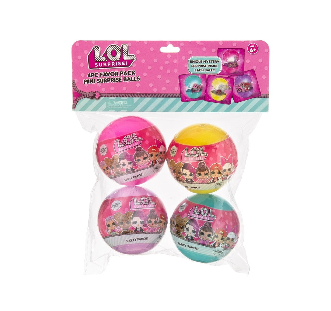 L.O.L. Surprise LOL2054 Birthday Party Mini Surprise Balls, Plastic, Pack of 4