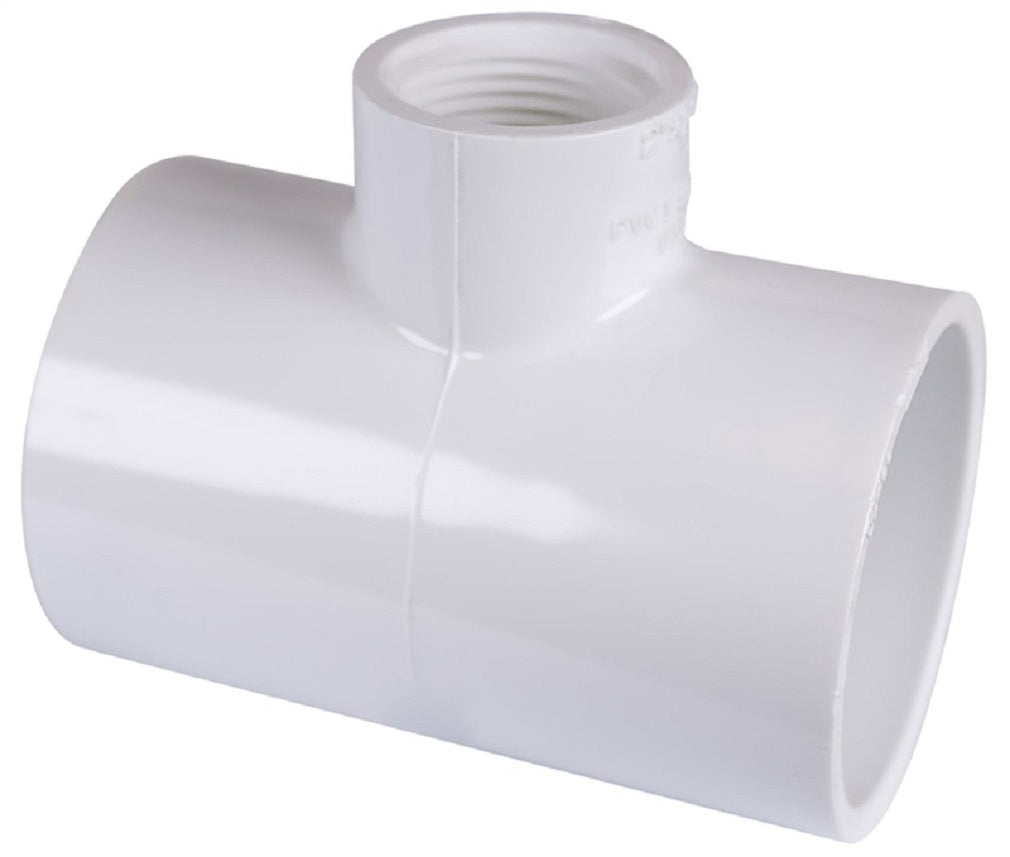 Lasco 402249BC PVC Pipe Reducing Tee, 2 Inch X 1 Inch Run, White