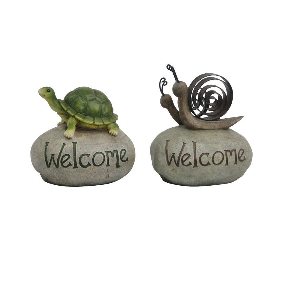 Le Power DE3348 Turtle Or Snail Welcome Outdoor Statue, Polyresin