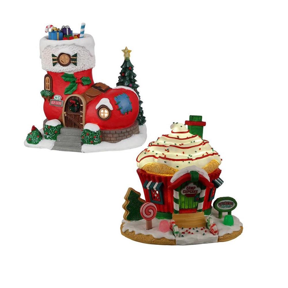 Lemax A4938 Elf Lane and Peppermint Cottage Christmas Village, Resin
