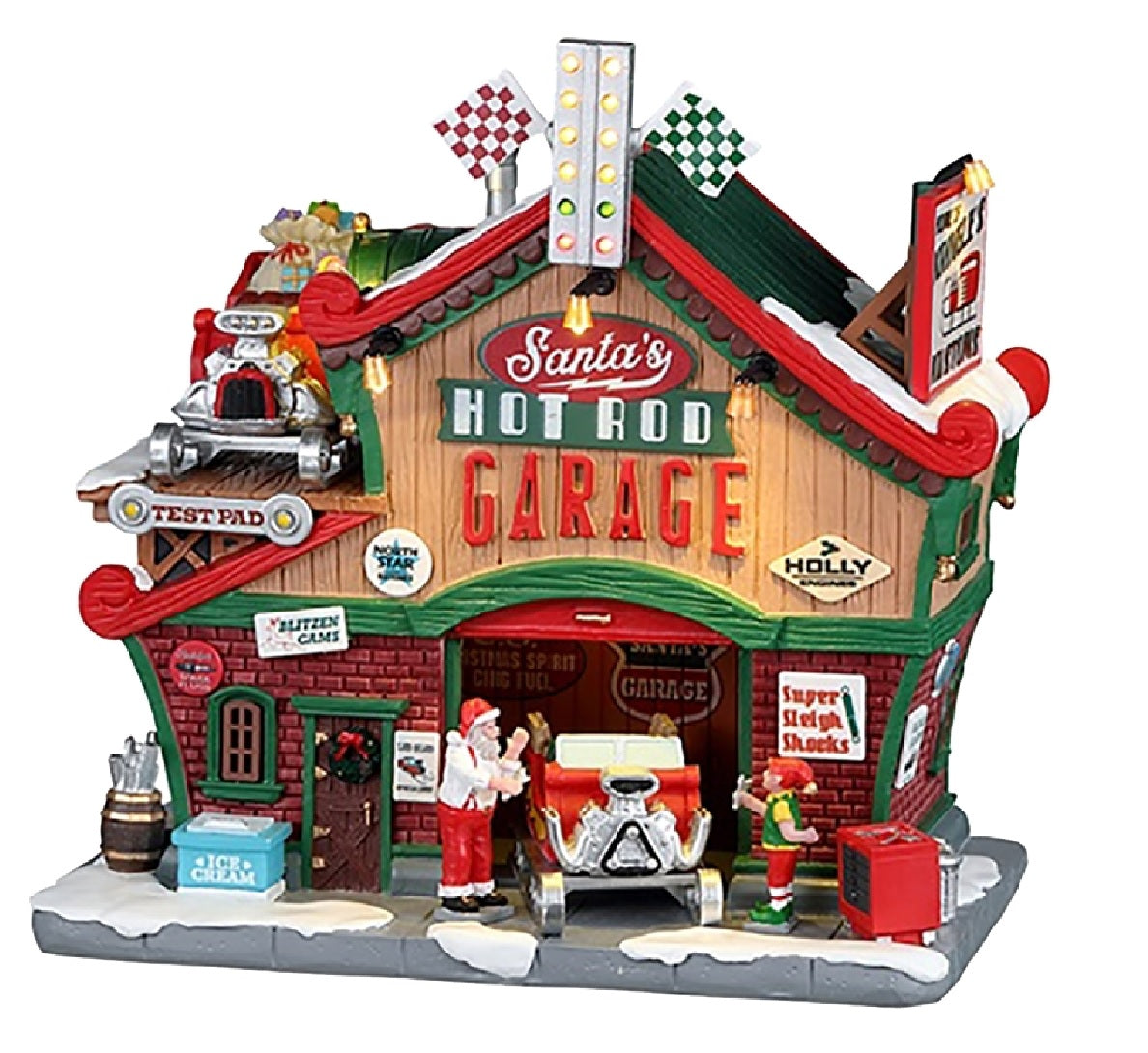 Lemax 25863 Christmas Santa Hot Rod Garage, Resin