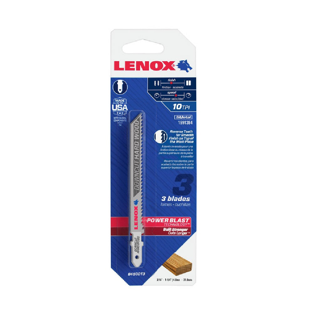 Lenox 1991384 Bi-Metal T-Shank Down Cut Jig Saw Blade, 4" x 5/16, Pack-3