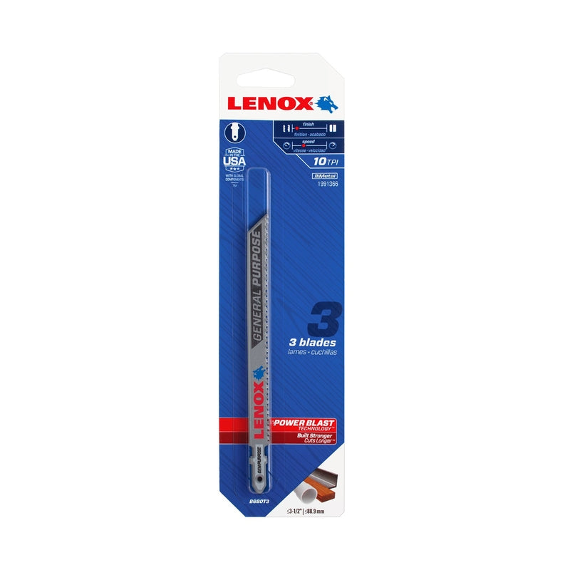 Lenox 1991366 Bi-Metal T-Shank General Purpose Jig Saw Blade, 10 TPI