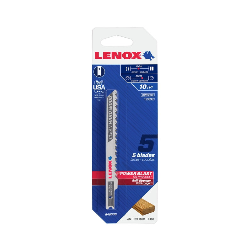 Lenox 1990963 Bi-Metal U-Shank Clean Hard Wood Jig Saw Blade, 10 TPI