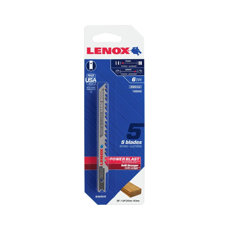 Lenox 1990846 Bi-Metal U-Shank Clean Hard Wood Jig Saw Blade, 6 TPI