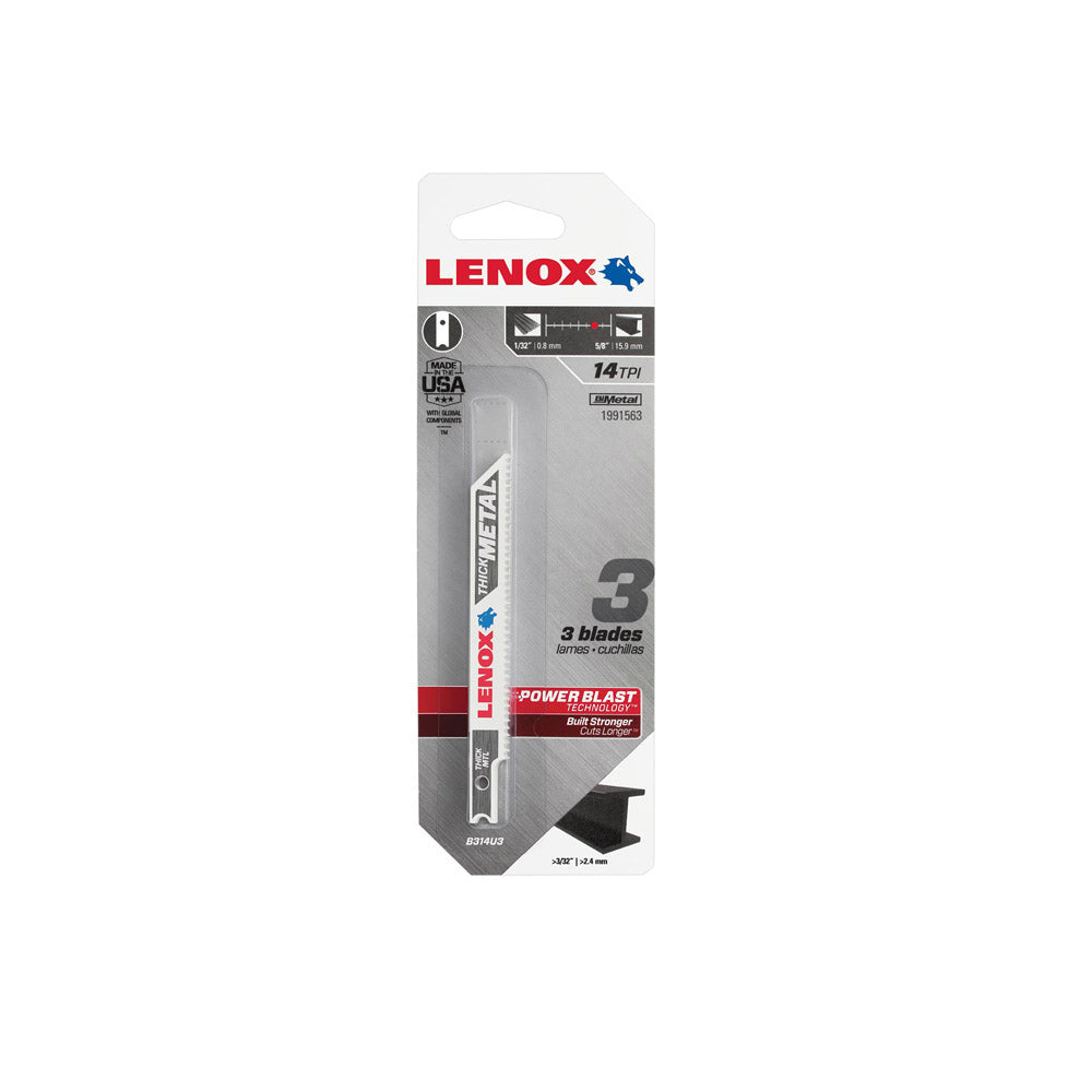Lenox 1991563 Bi-Metal U-Shank Thick Metal Jig Saw Blade, 14 TPI