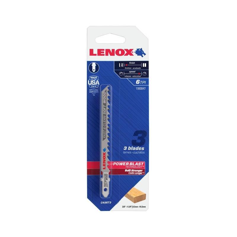 Lenox 1990847 Metal T-Shank Clean Soft Wood Jig Saw Blade, 6 TPI