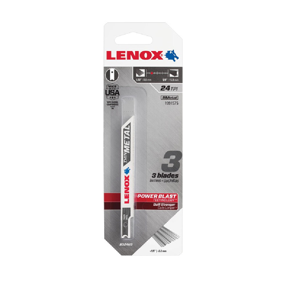 Lenox 1991575 U-Shank Thin Metal Cutting Jig Saw Blade, 3-5/8" X 3/8", Pack-3