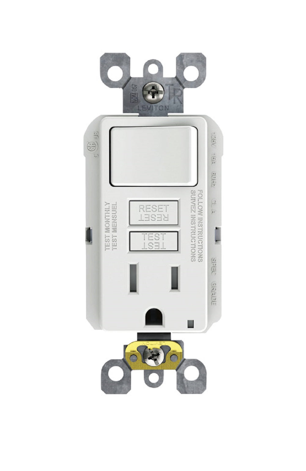 Leviton C22-SFSW1-00W GFCI SmartlockPro GFCI Outlet, 15 Amp, 125 Volt, White