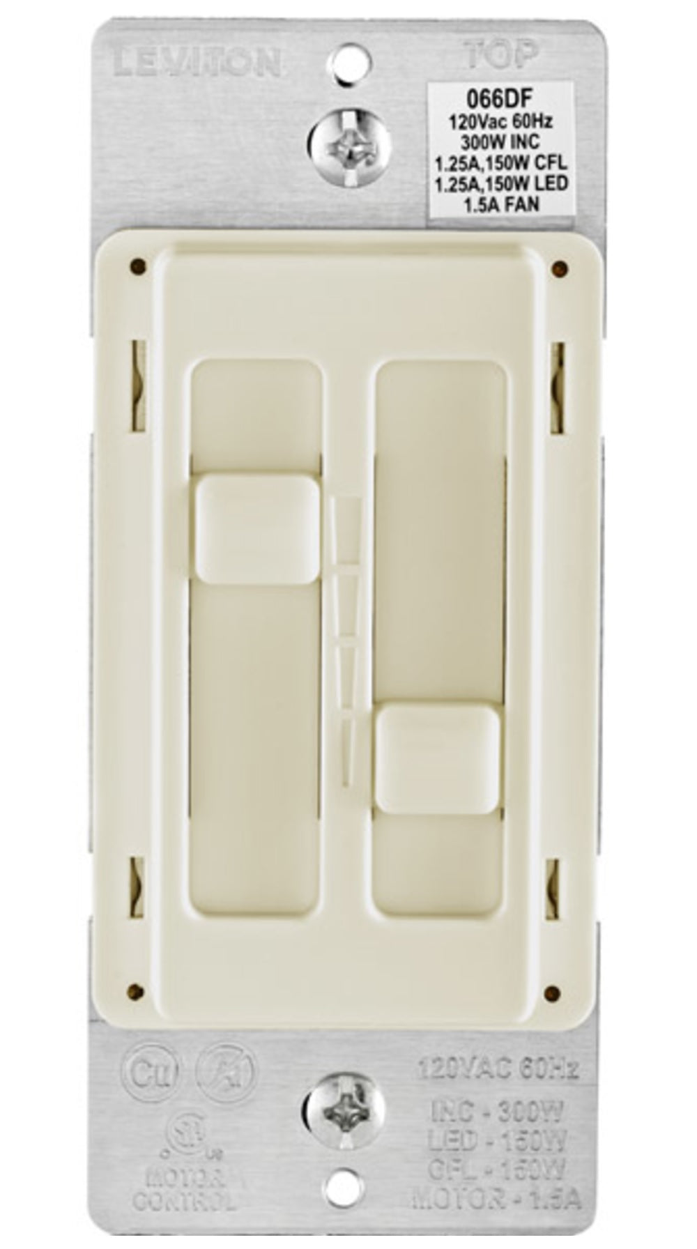 Leviton 66DF-T Decora SureSlide Fan & Light Dimmer Switch, 120 Volts