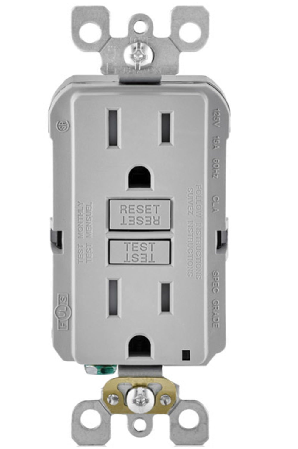 Leviton GFTR1-GY Duplex GFCI Outlet, 125 Volts