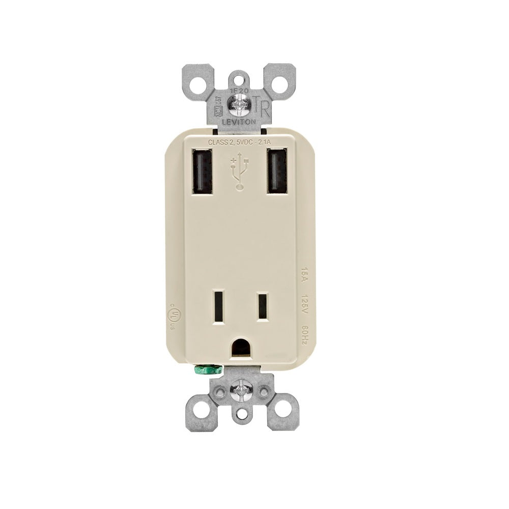 Leviton T5630-00T USB Charger and Tamper-Resistant Receptacle, 125 Volt