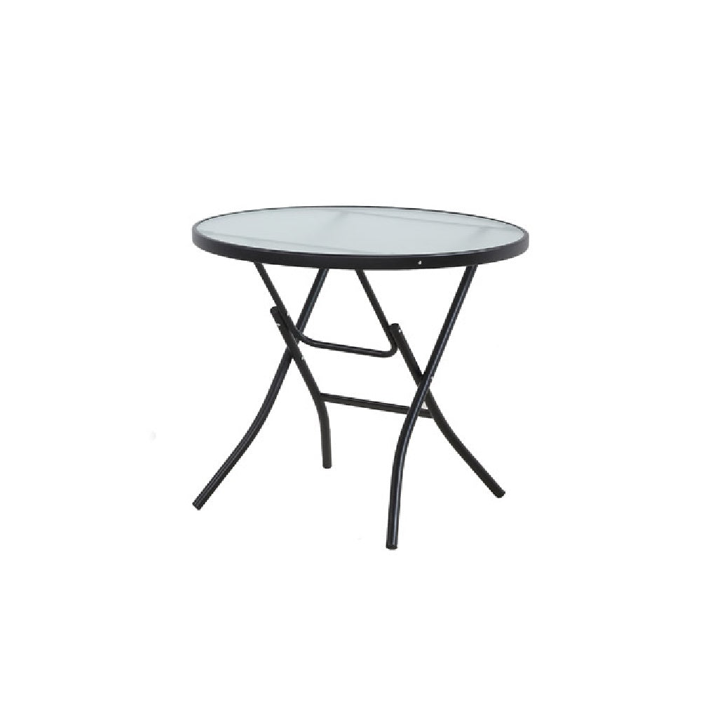 Living Accents TGS32ZD Round Folding Table, Glass, Black, 32"