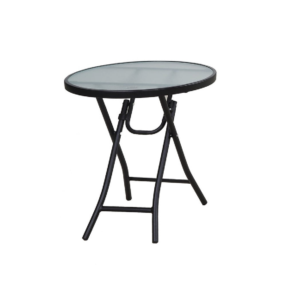 Living Accents TGS18ZK Round Folding Table, Glass, Black