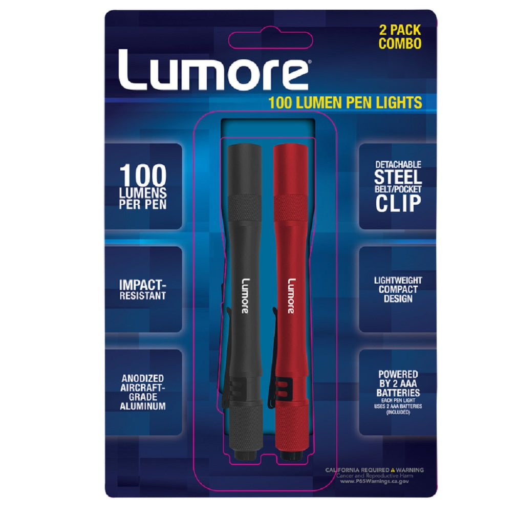 Lumore 6886 LED Pen Light, Aluminum, Black/Red