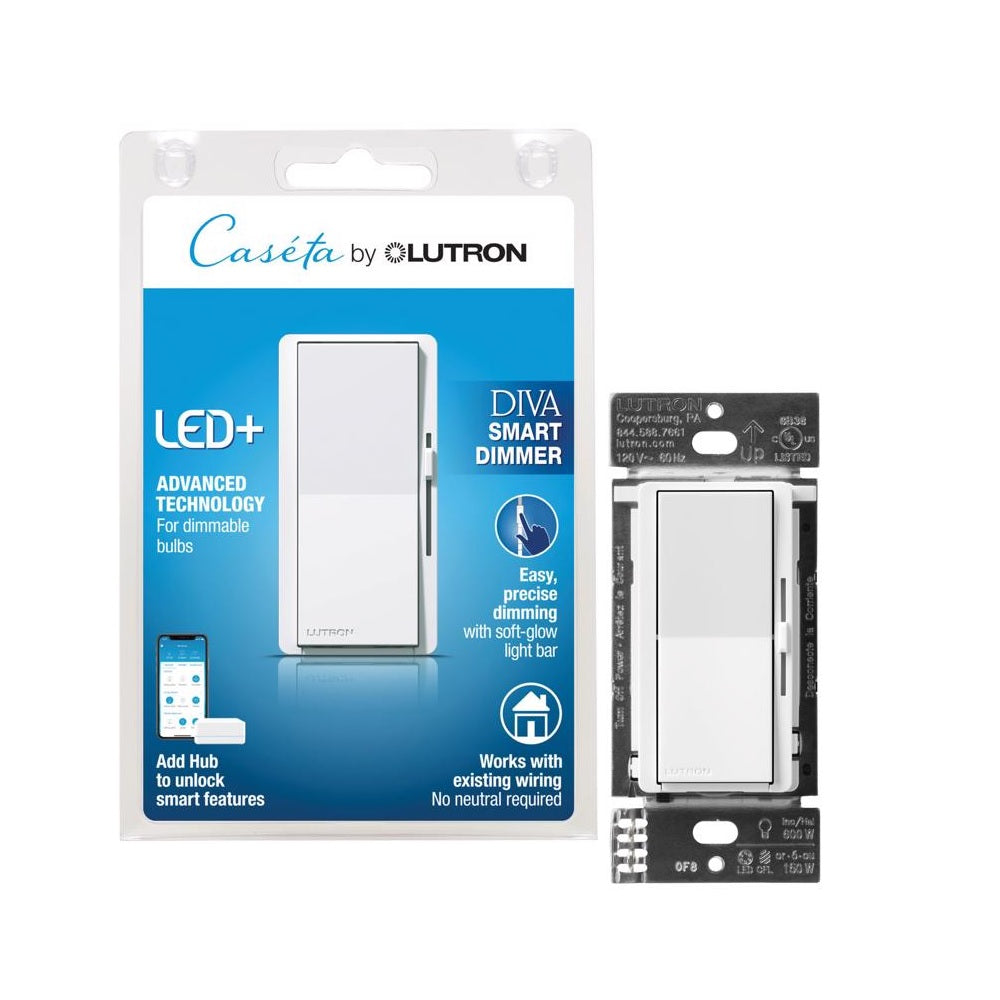 Lutron DVRF-6L-WH-R Caseta Diva Smart Dimmer Switch, 150 Watts, 120 Volt