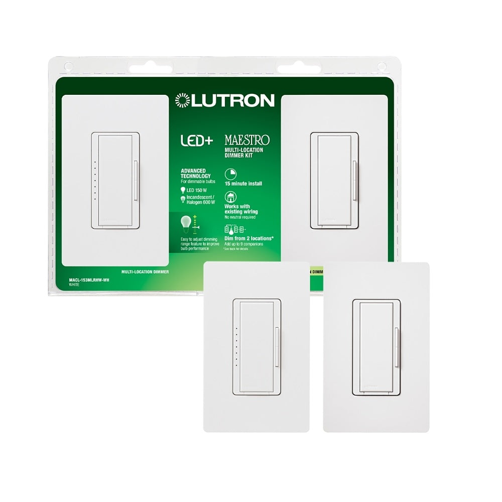 Lutron MACL-153MLRHW-WH Maestro Dimmer Kit, 1.25 AMP, 120 Volt, 150 Watts