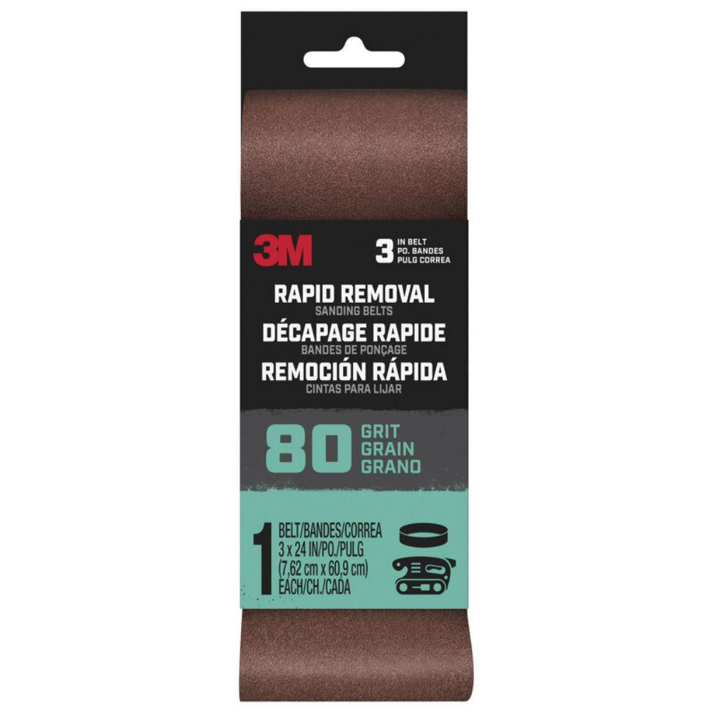 3M Belt3x241pk80 Rapid Removal Sanding Belt, 80 Grit, 24 in. L x 3 in