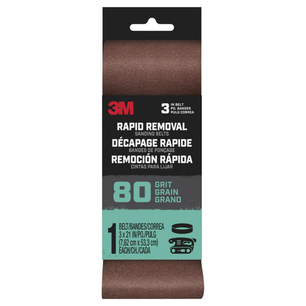 3M Belt2x211pk80 Rapid Removal Sanding Belt, 80 Grit, 21 in. L x 2 in