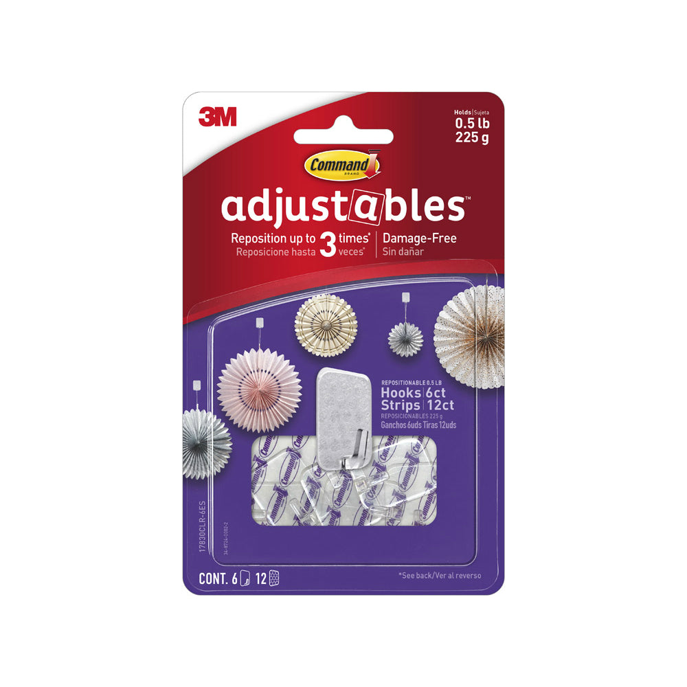 Command 17830CLR-6ES Adjustables Small Hook, Clear, Pack of 6