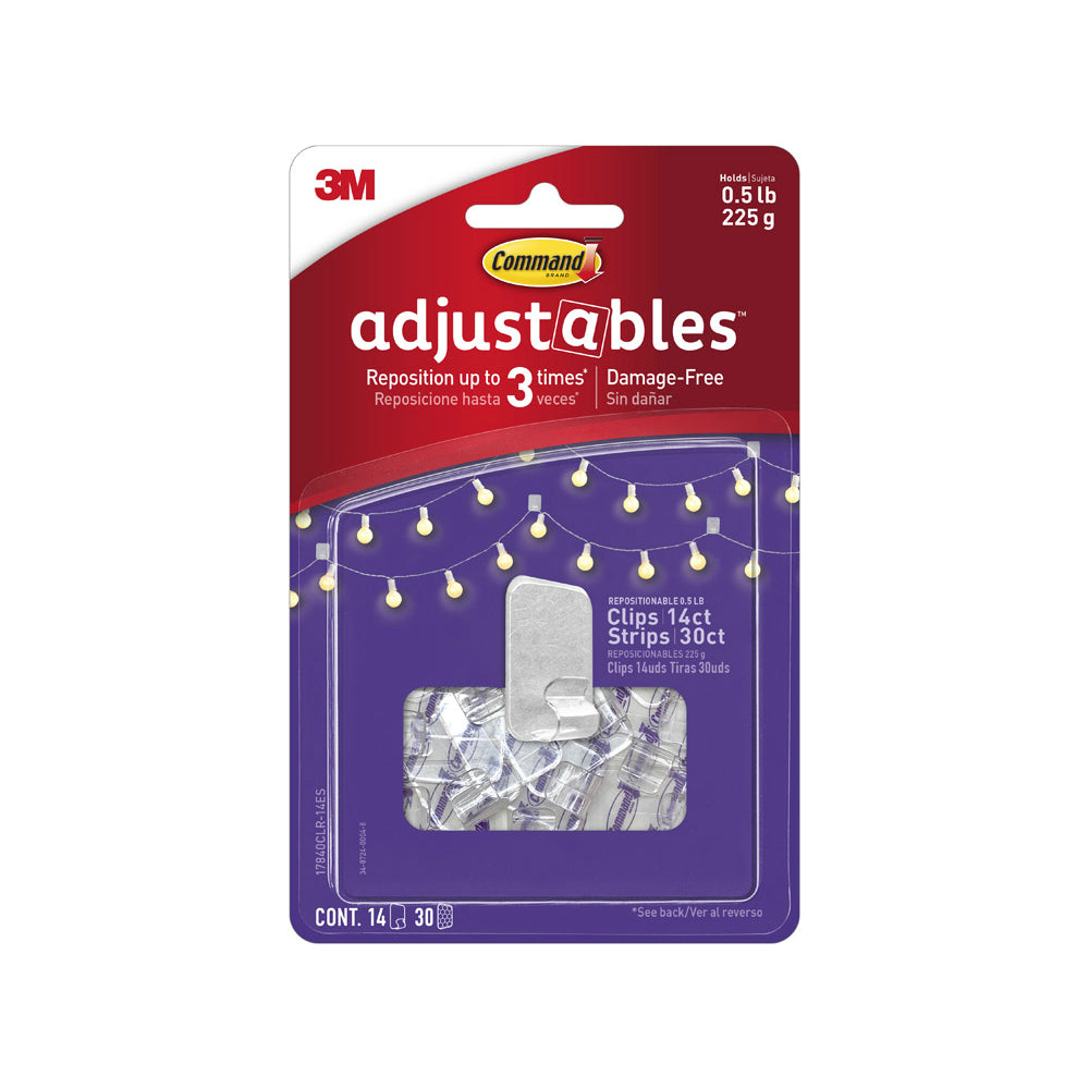 Command 17840CLR-14ES Adjustables Small Hook, Clear, 0.5 Lb, Pack of 14