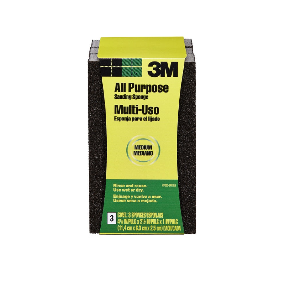 3M CP002-3PK-LG Medium Block Sanding Sponge, Aluminum Oxide