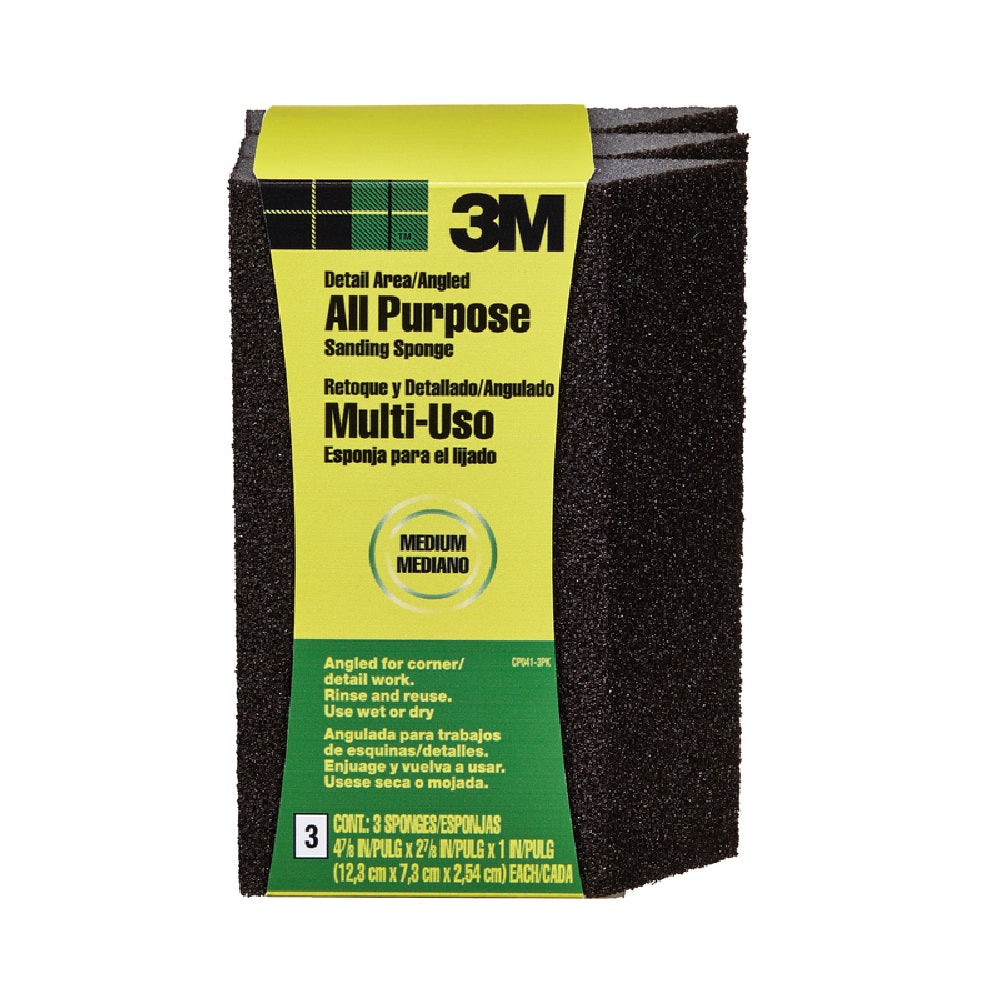 3M CP041-3PK Medium Single Angle Sanding Sponge, Black
