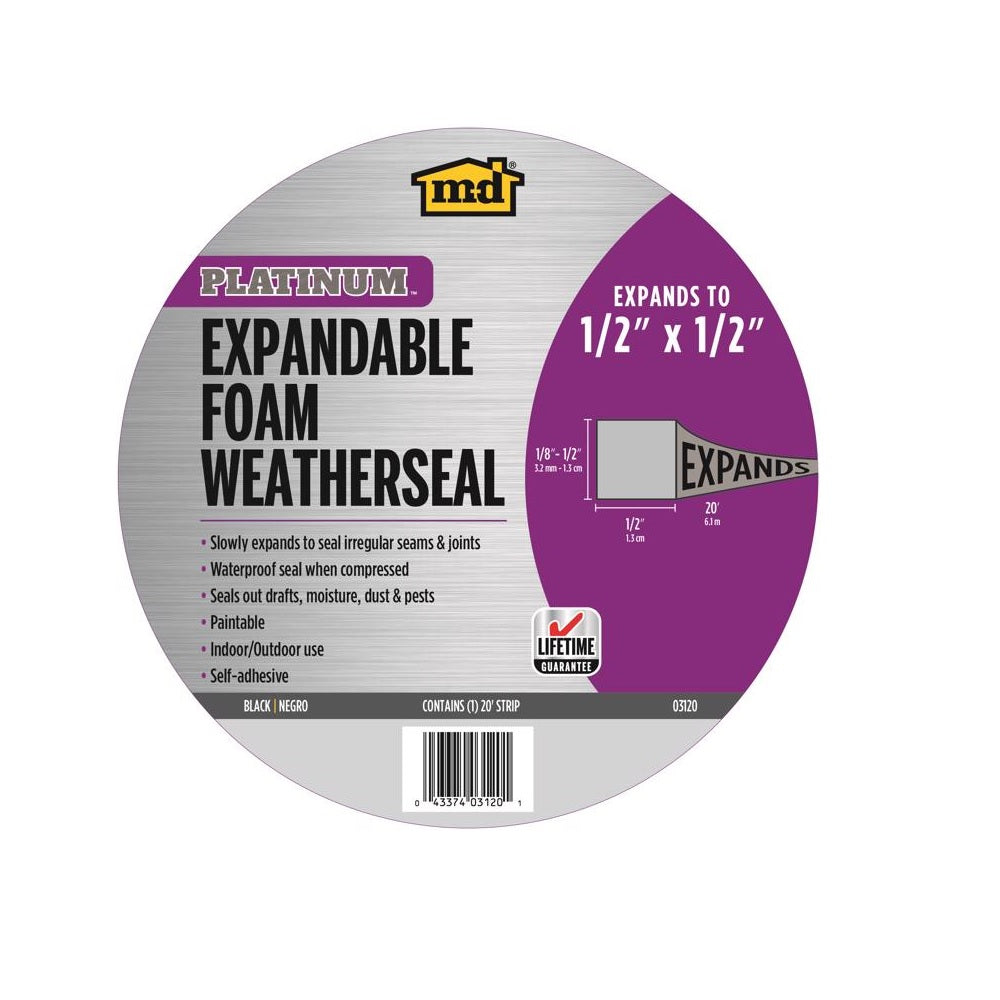 M-D Building Products 3120 Waterproof Weatherseal, Black, 20 Feet