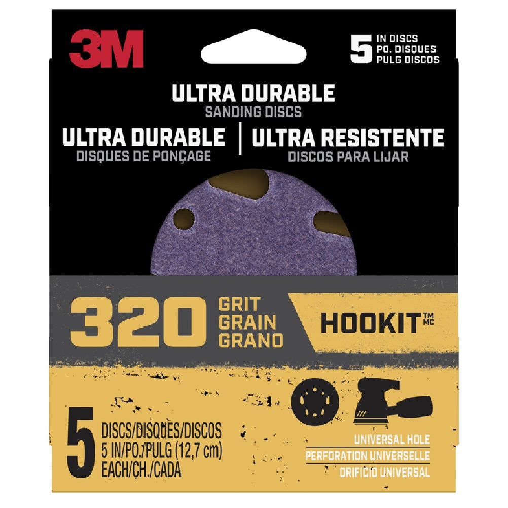 3M DISC5IN5PK320 Hookit Ultra Durable Sanding Disc, Ceramic, 5 In