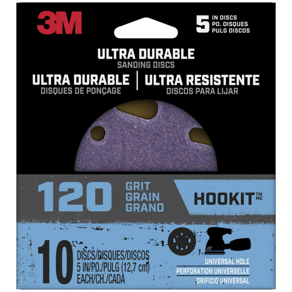 3M Disc5in10pk120 Ultra Durable Hookit Sanding Disc, 120 Grit, 5 in