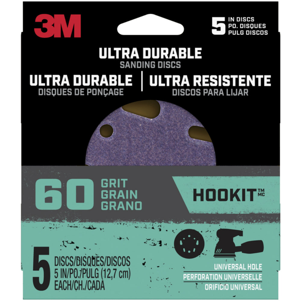 3M Disc5in5pk60 Ultra Durable Hookit Sanding Disc, 60 Grit, 5 in.