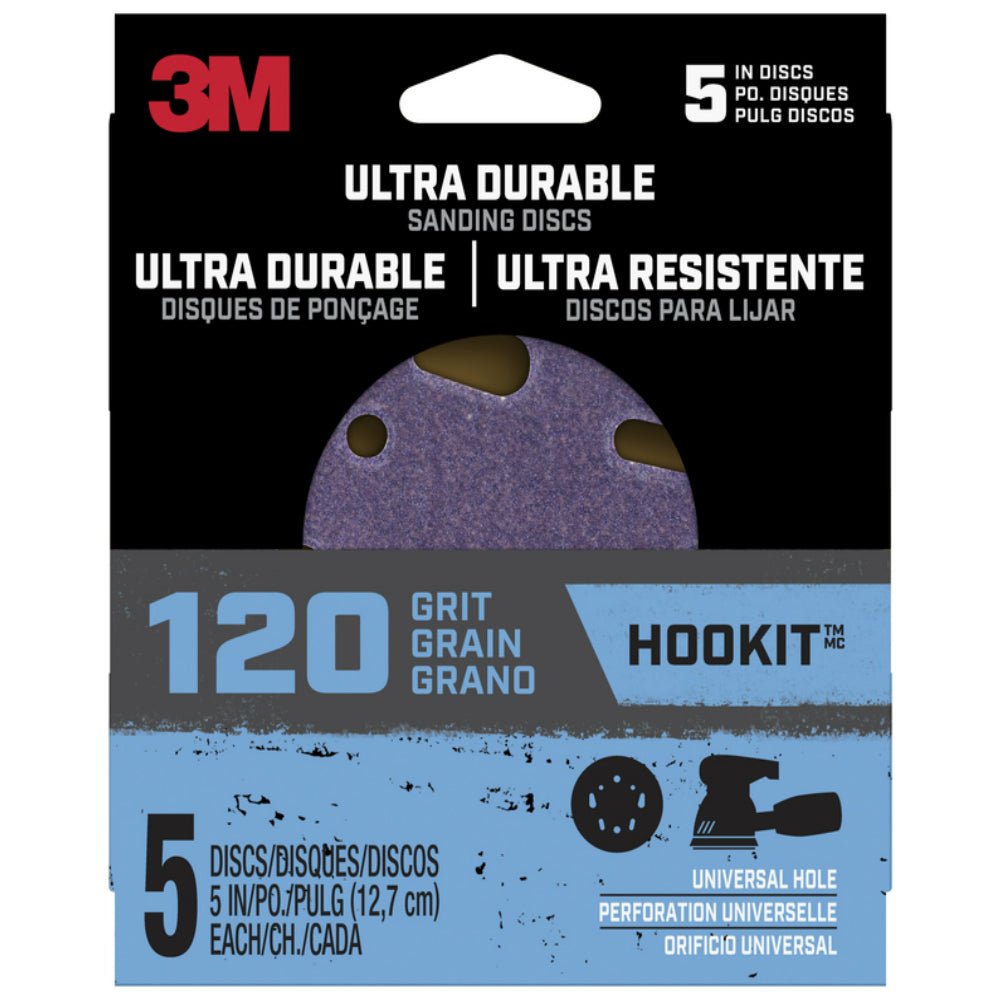 3M Disc5in5pk120 Ultra Durable Hookit Sanding Disc, 120 Grit, Pack of 5