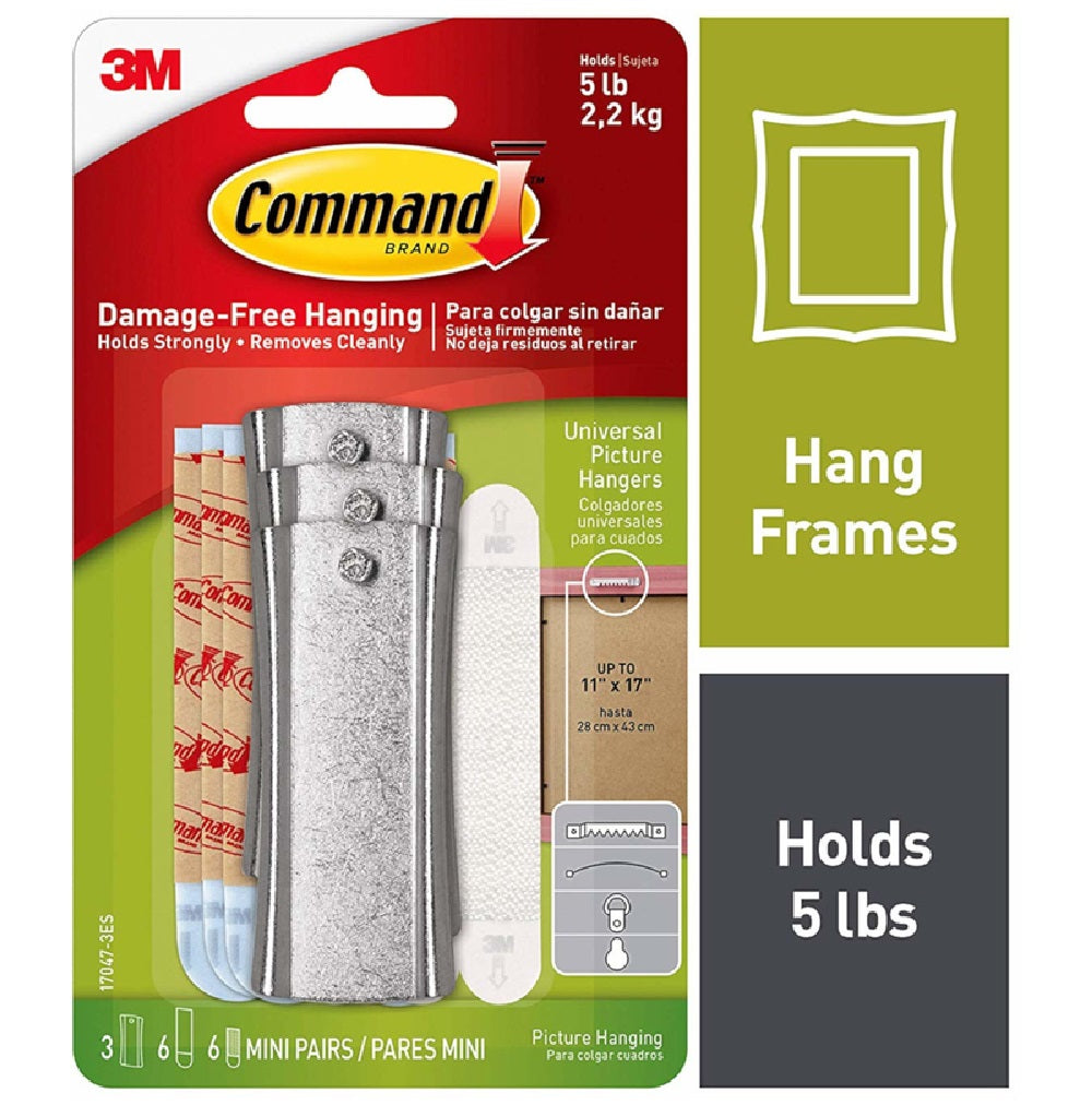 3M 17047-3ES Command Picture Hanger, Plastic Coated, Metal, White