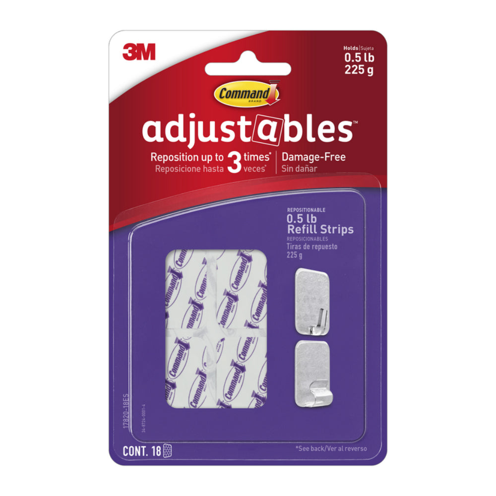 3M 17820-18ES Command adjustables Adhesive Strips, Clear
