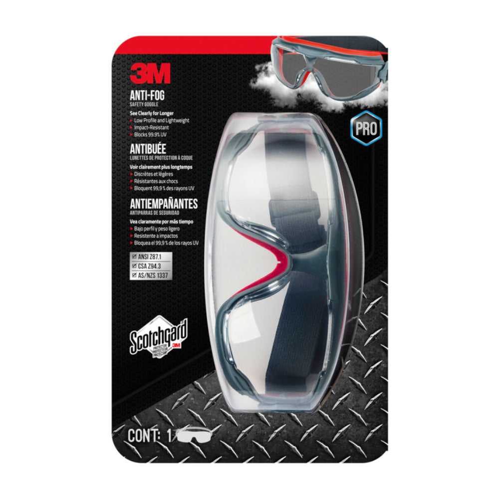 3M 47212H1-VDC Scotchgard Anti-Fog Safety Goggle Clear Lens, Gray/Red