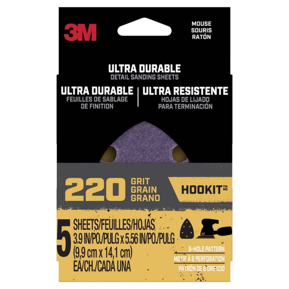 3M Mouse5pk220 Ultra Durable Ceramic Mouse Sandpaper, 220 Grit, 3.9 in. L x 5.6 in