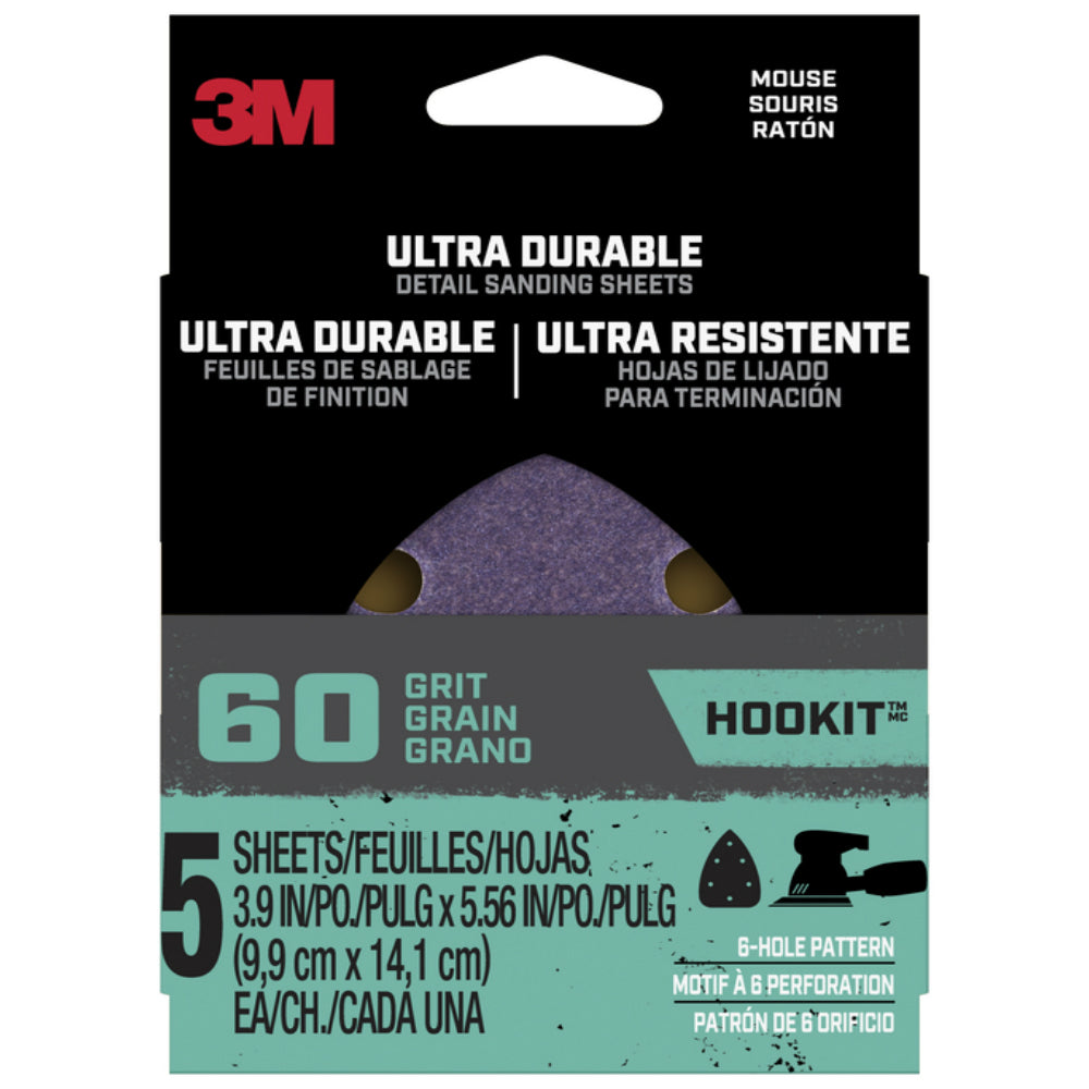3M Mouse5pk60 Ultra Durable Ceramic Mouse Sandpaper, 60 Grit, Pack of 5