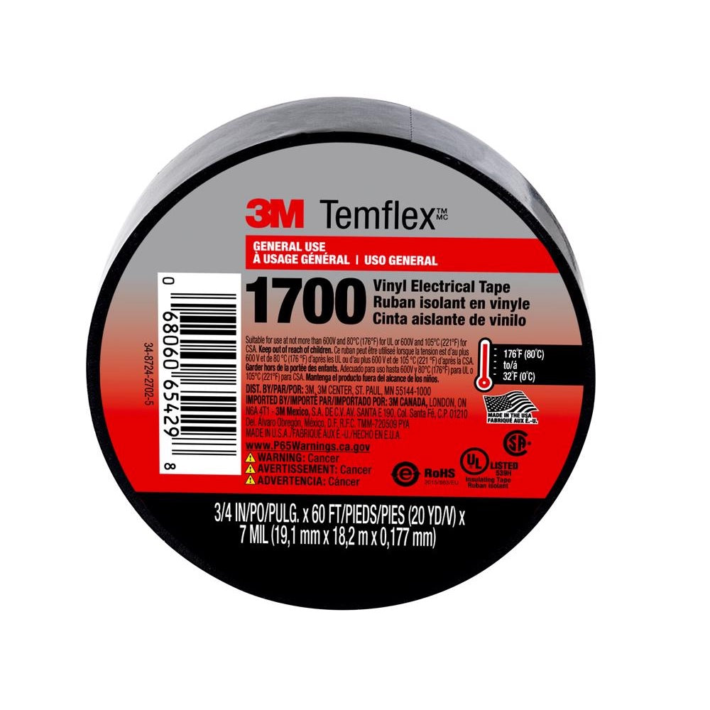 3M 1700-1PK-BB40 Temflex Electrical Tape, 3/4 Inch x 60 Feet