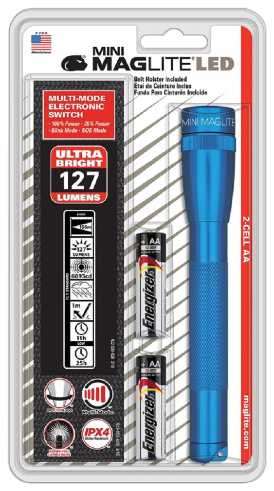 MagLite SP2211H LED Flashlight with Holster, Alkaline Battery, Blue