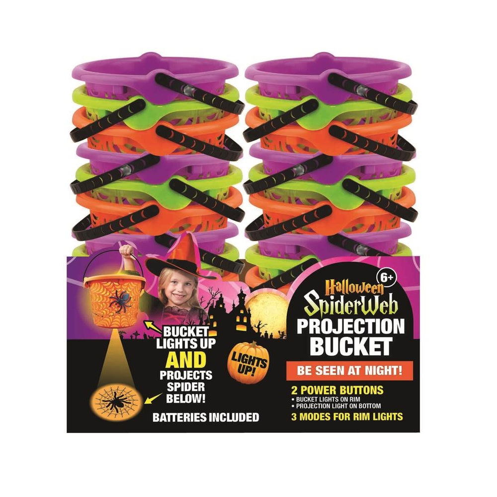 Magic Seasons 768175 Halloween Spider Web LED Projection Bucket, Assorted Color