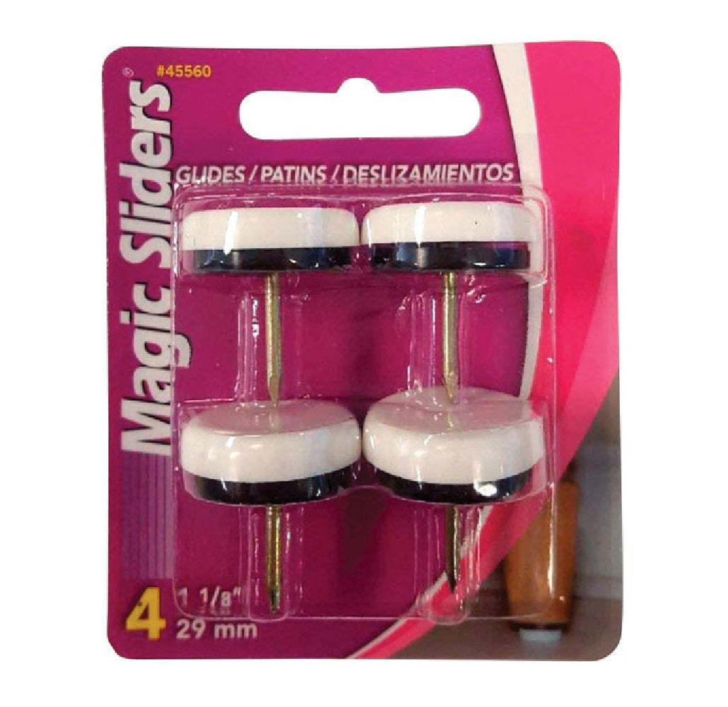Magic Sliders 45560 Round Slide Glides, Plastic, White, 1 1/8" L