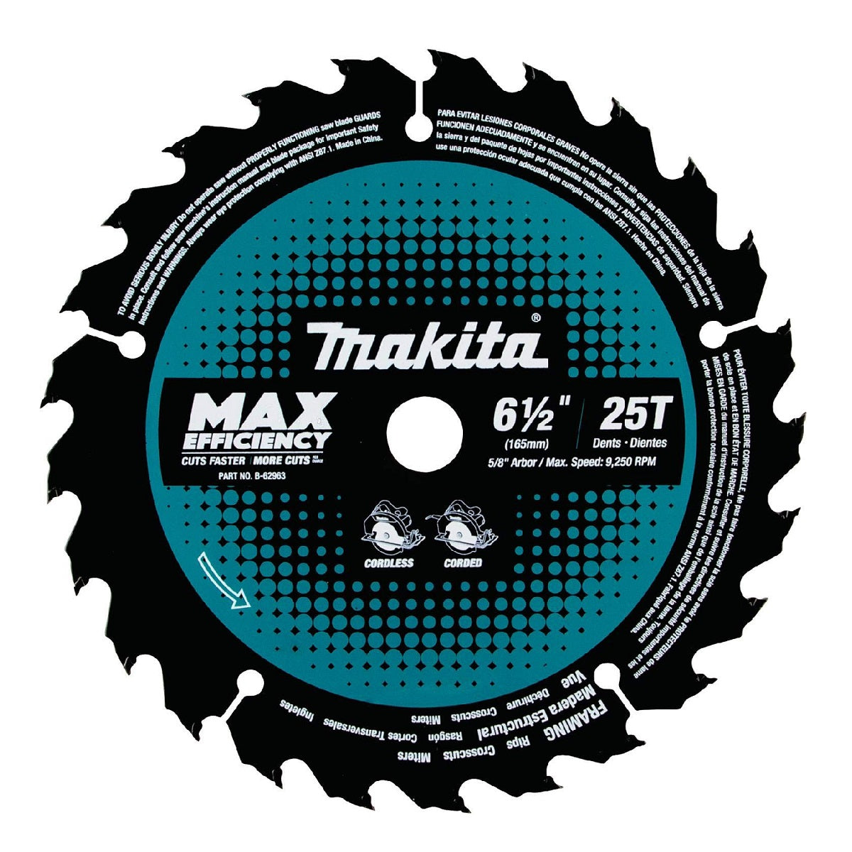 Makita B-62963 Max Efficiency Circular Saw Blade, 6-1/2"
