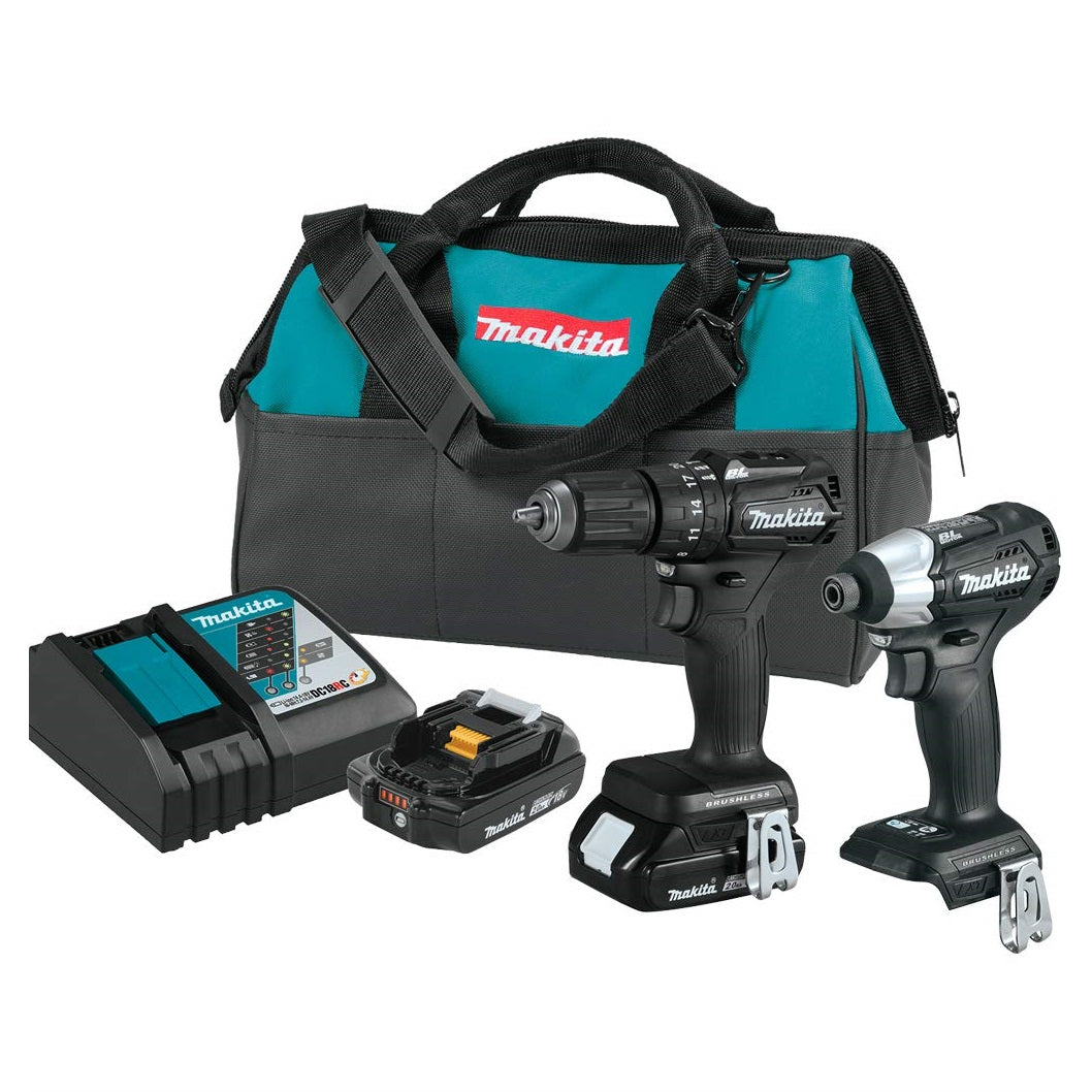 Makita CX202RB LXT Cordless Brushless 2-Tool Compact Hammer Drill/Impact Driver Kit, 18 volt