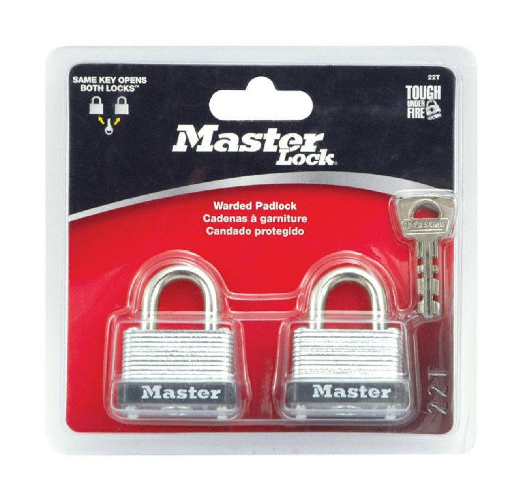 Master Lock 22T "Keyed Alike" Laminated Steel Padlock 1-1/2", 2 pk
