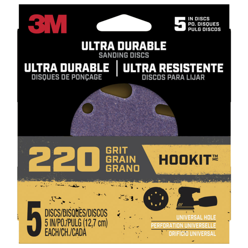 3M disc5in5pk220 Ultra Durable Sanding Disc, 220 Grit, 5 Inch