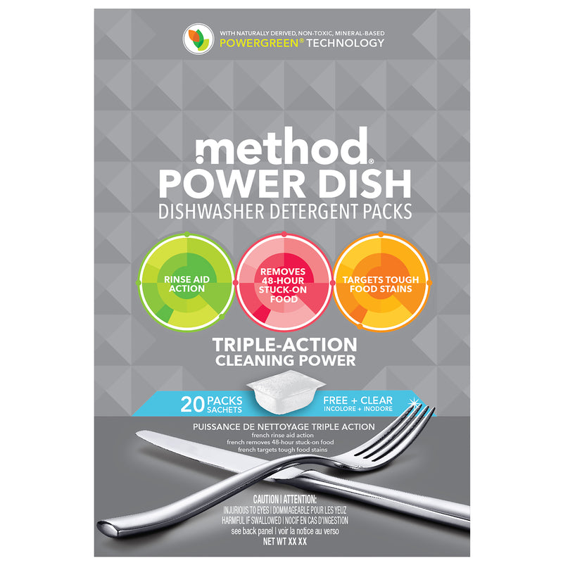 Method 01758 Power Dish Dishwasher Detergent Packs, Free + Clear, 20-Count